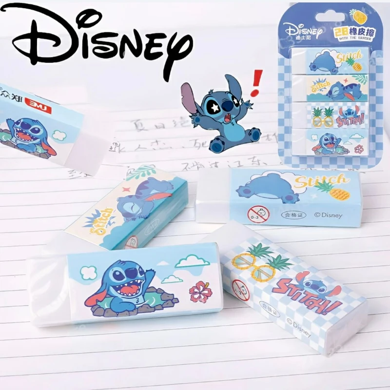 

4PCS/Set Disney Eraser Art Supplies Learning Stationery Kawaii Cartoon Stitch Mickey Paint Write Rubber Kids Back To School Gift