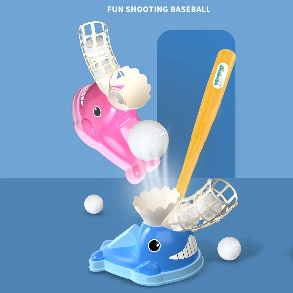1 Set Whale Baseball Launcher Spielzeug Cartoon Sport Spiele Kinder Baseball Trainer Spielzeug Popper mit 3 Bällen Baseball Pitching Maschine