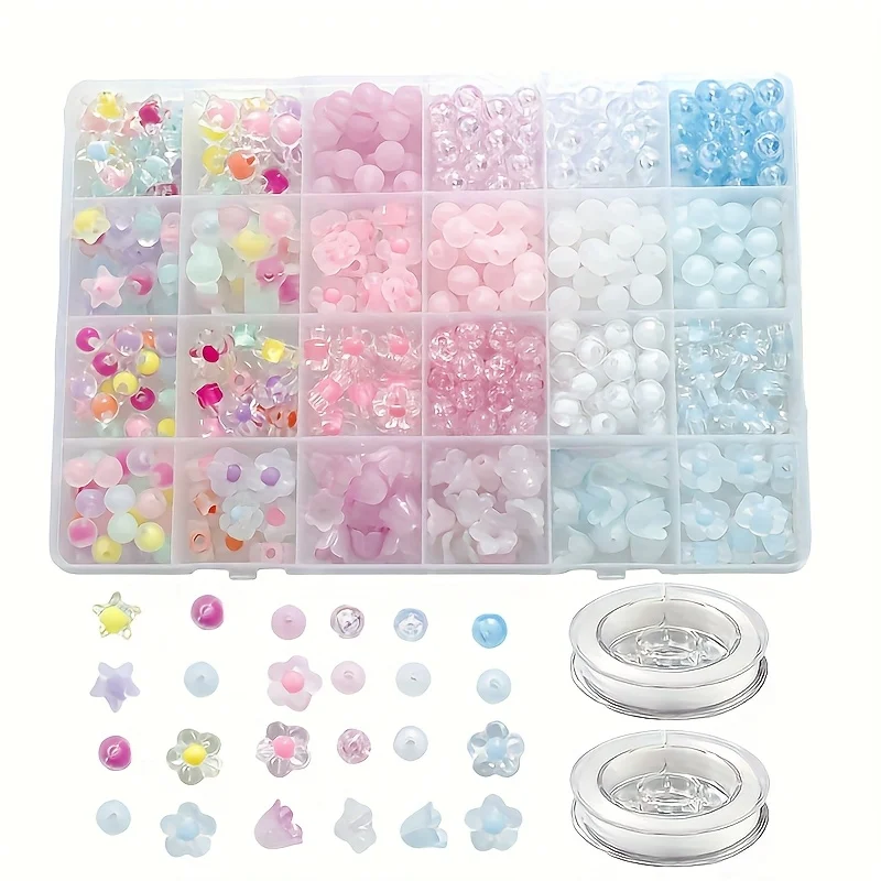 0.8-1.2cm Box Acrylic Multi-Color Mixed Style Set Beads Can Be Used, DIY, Various Accessories, and Two Roll Jewelry Making Sets