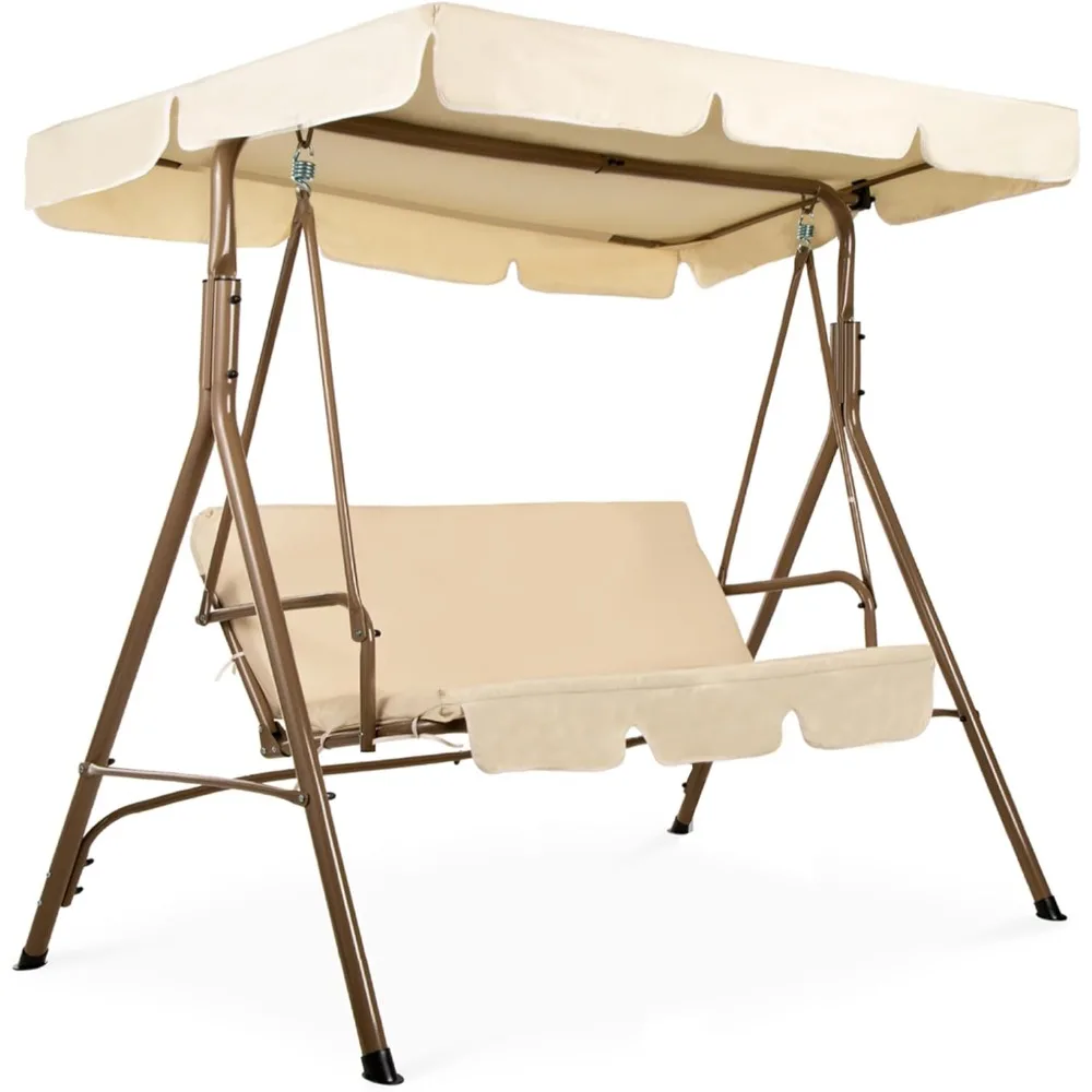 

2-Person Outdoor Patio Swing Chair, Hanging Glider Porch Bench for Garden, Poolside, Backyard w/Convertible Canopy, Adjustable