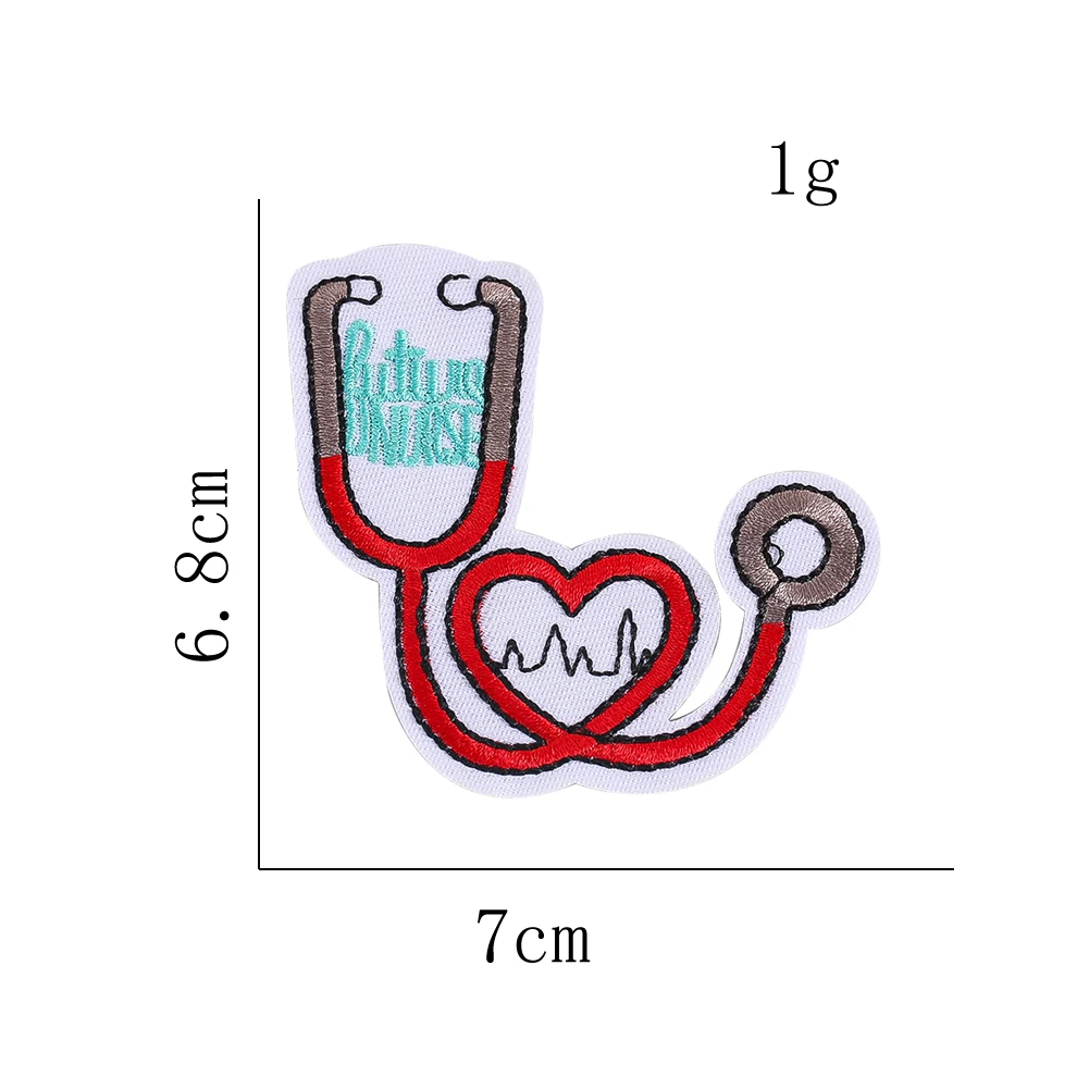 Stethoskop-Herz-Stickerei-Aufnäher zum Aufbügeln, medizinisches Abzeichen für Krankenschwestern, für Jacke, Rucksack, Scrubs, DIY-Näh- und Bastelbedarf – Detail 6