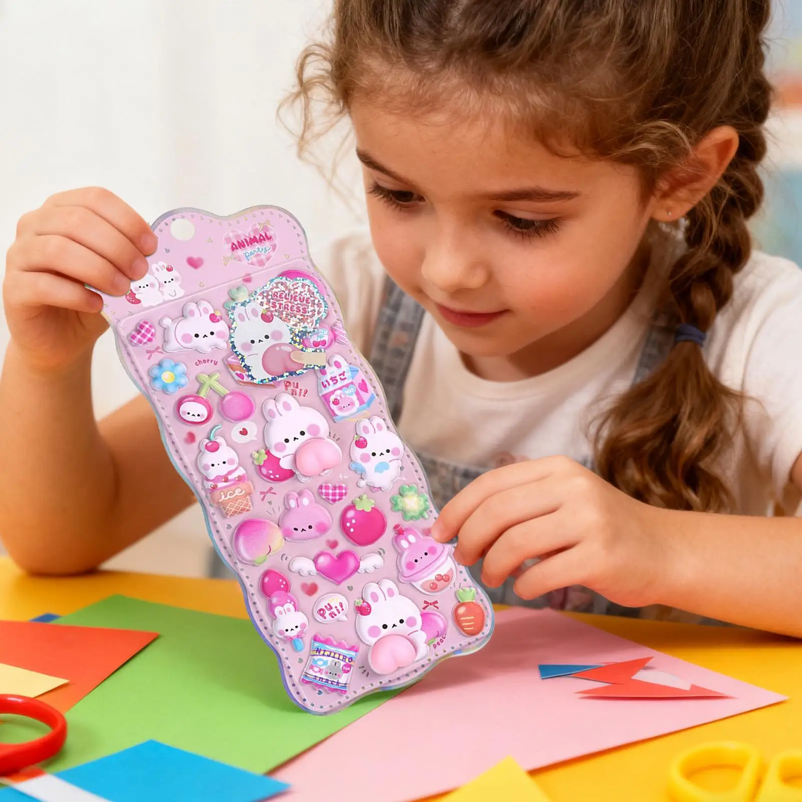 ملصقات ناعمة ثلاثية الأبعاد على شكل حيوانات قابلة لإعادة الاستخدام، ملصقات شخصية على شكل حيوانات أرنب الدب لحافظة الهاتف، مخطط سجل القصاصات