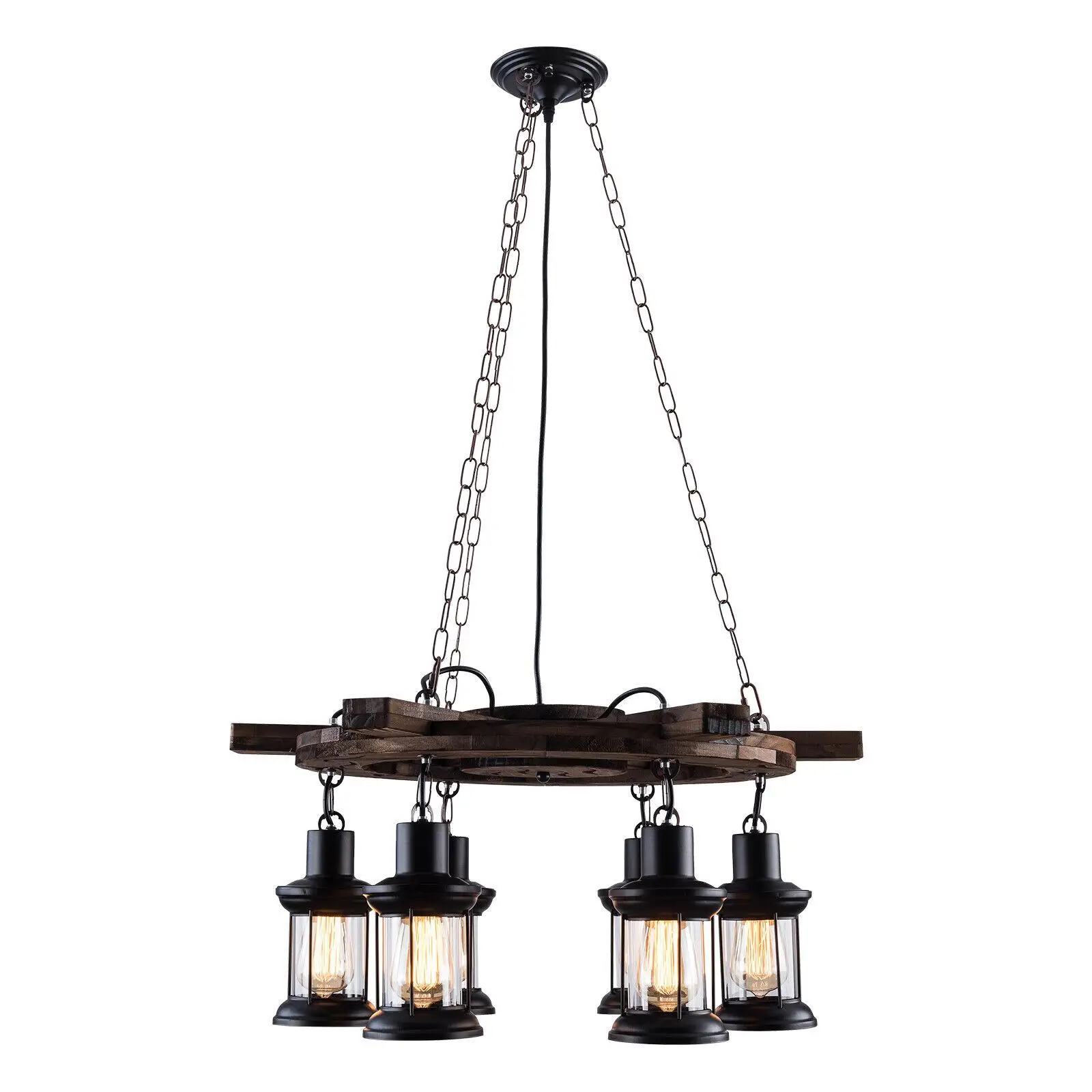 Farmhouse Rustic Kitchen Ceiling Light Wood Pendant Lamp Chandelier Dining Room