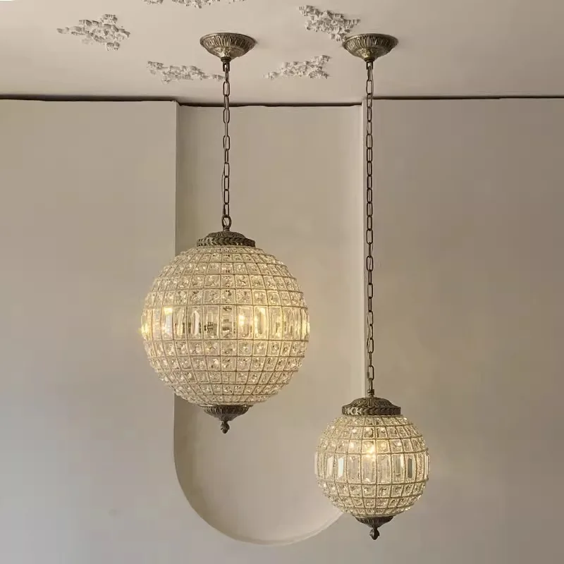 American Light Luxury Crystal Chandelier Retro Ball Restaurant Stairs Villa Hotel Lobby French Lamp