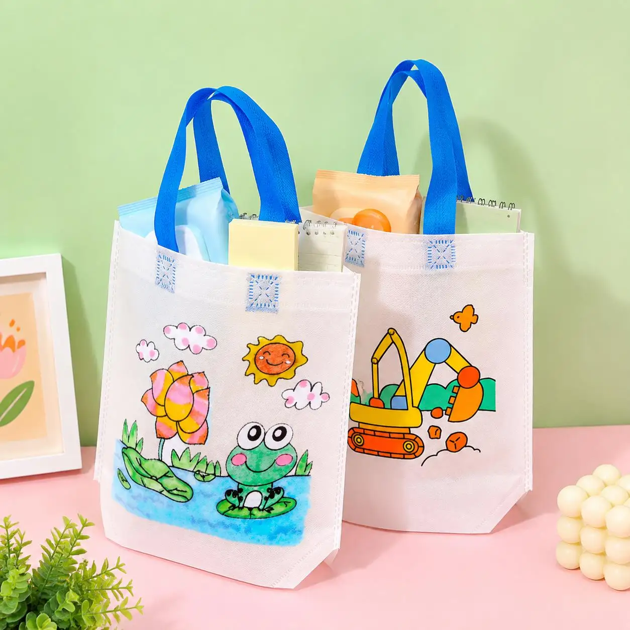 DIY Coloring Tote Bags Non-woven Fabric with Printed Design for Art Activity Reward Supplies Family Party  Art Supplies TMZ