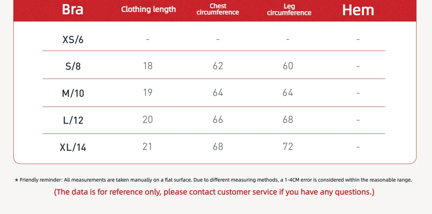 Size chart and fit details
