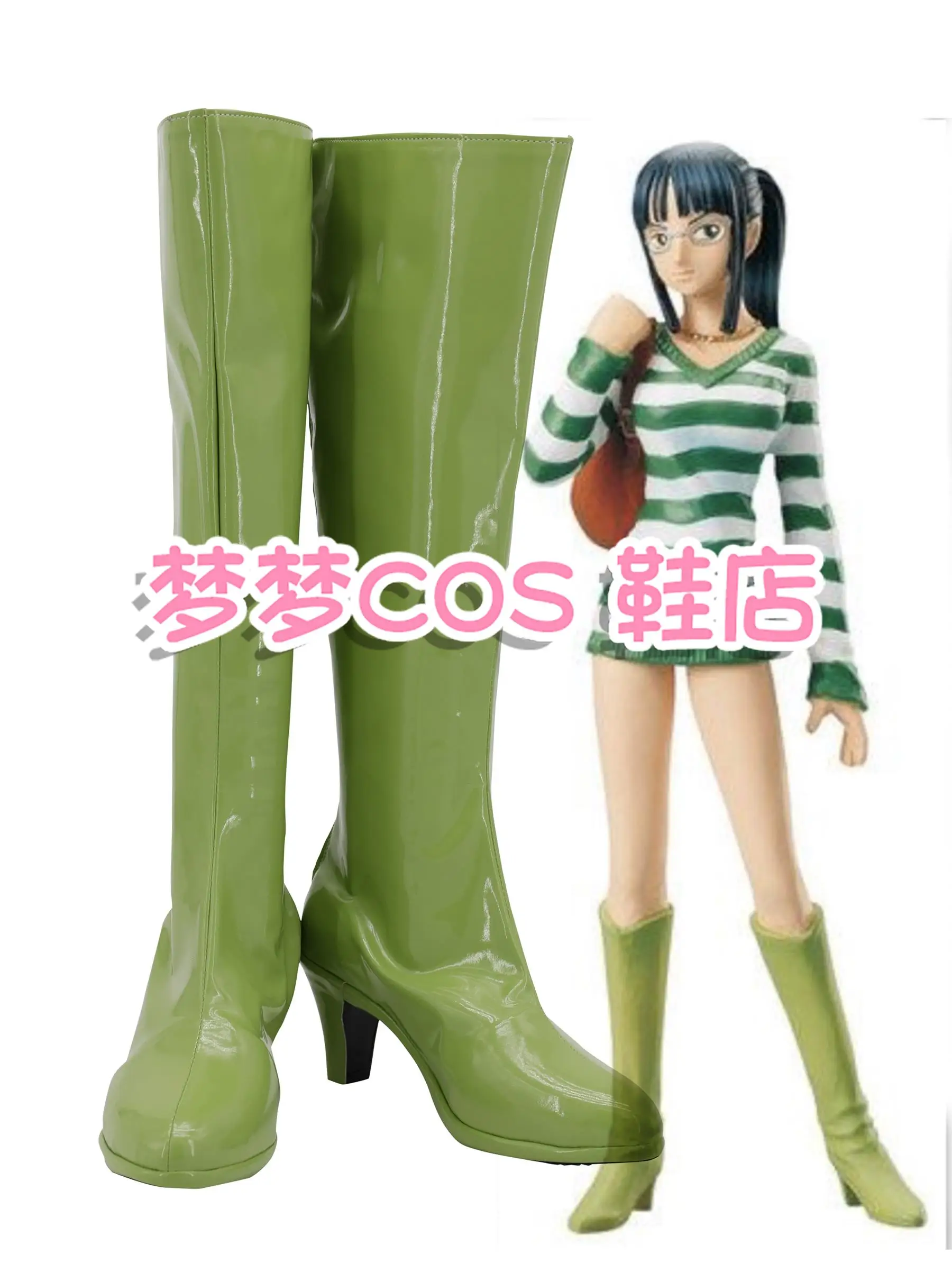 Nico Robin Anime Cosplay chaussures Halloween carnaval fête femmes vert bottes en cuir PU