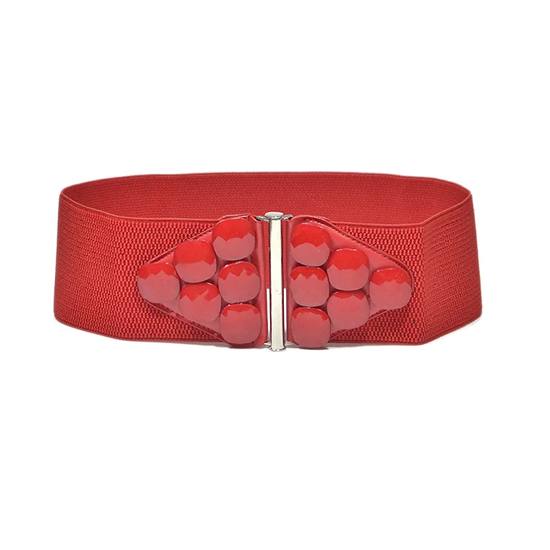 سيدة مطاطا زر حزام الرجعية الأزياء تنوعا الزخرفية واسعة Cummerbunds الأحمر البني البيج الاكريليك الخرز شخصية حزام