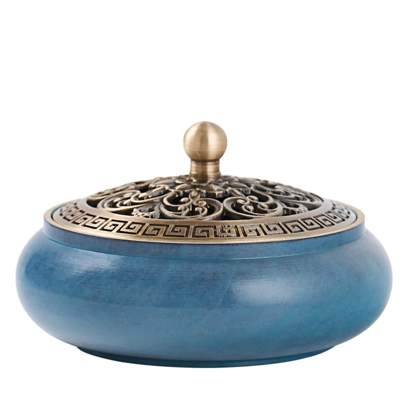 

Blue Pure Copper Incense Burner Holder Aromatherapy Incense Box Plate With Incense Sticks Holder Fireproof Cotton Temple Use