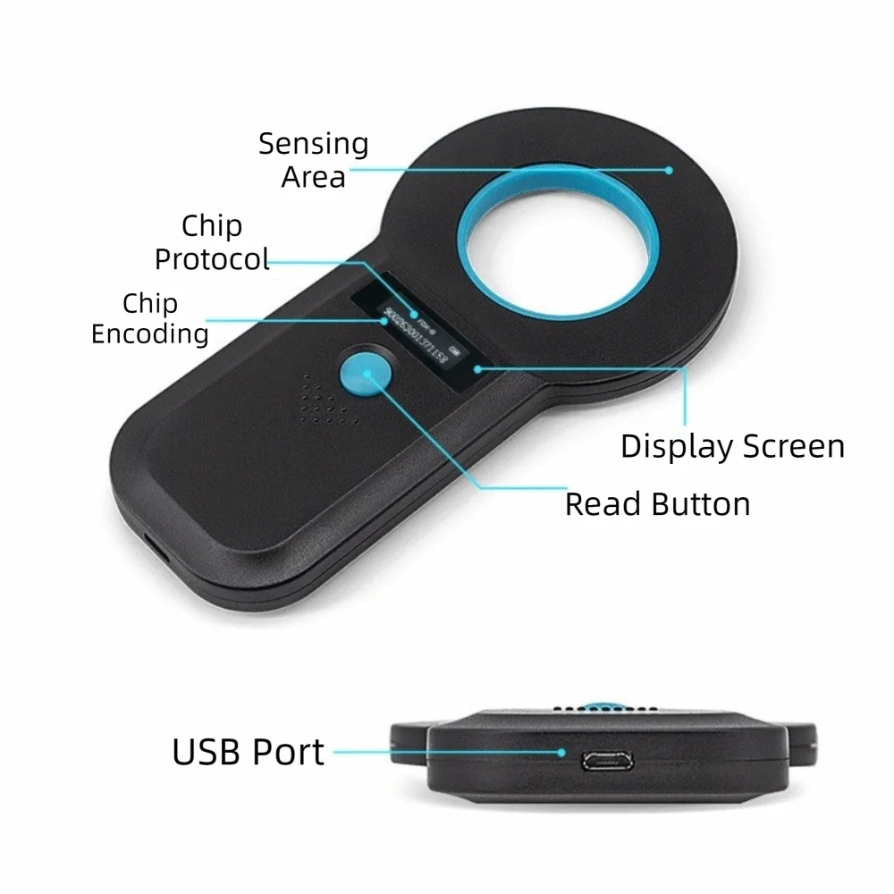 Handheld Pet ID Detection Portable Data Storage Animal Tag Reader Rechargeable Bluetooth Connectivity Pet Chip Scanner