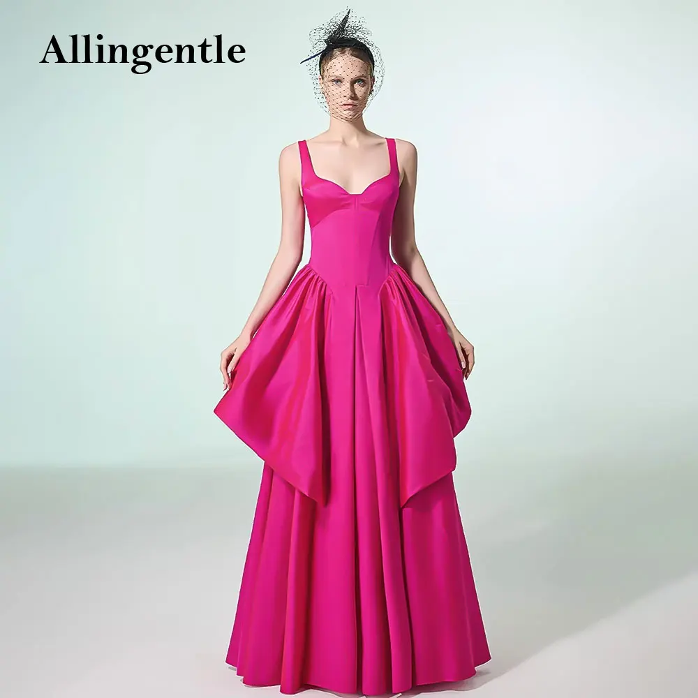 

Pink Fuchsia Spaghetti Straps Long Prom Dresses Sweetheart Draped Satin Bespoke Occasion Evening Dresses for Women Customized