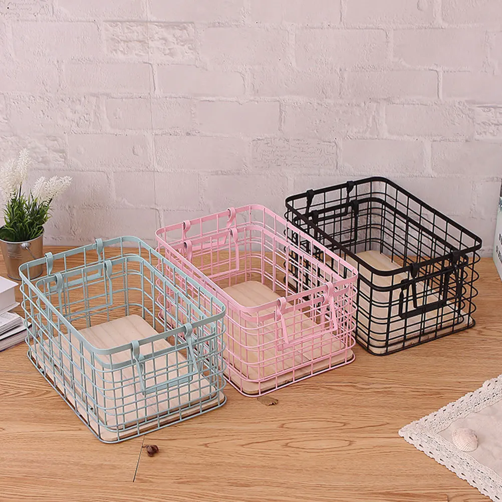 

1Pcs Iron Art Storage Basket with Handles Hollowed Design Portable Organizer for Kitchen Bathroom Fruit Makeup Snacks