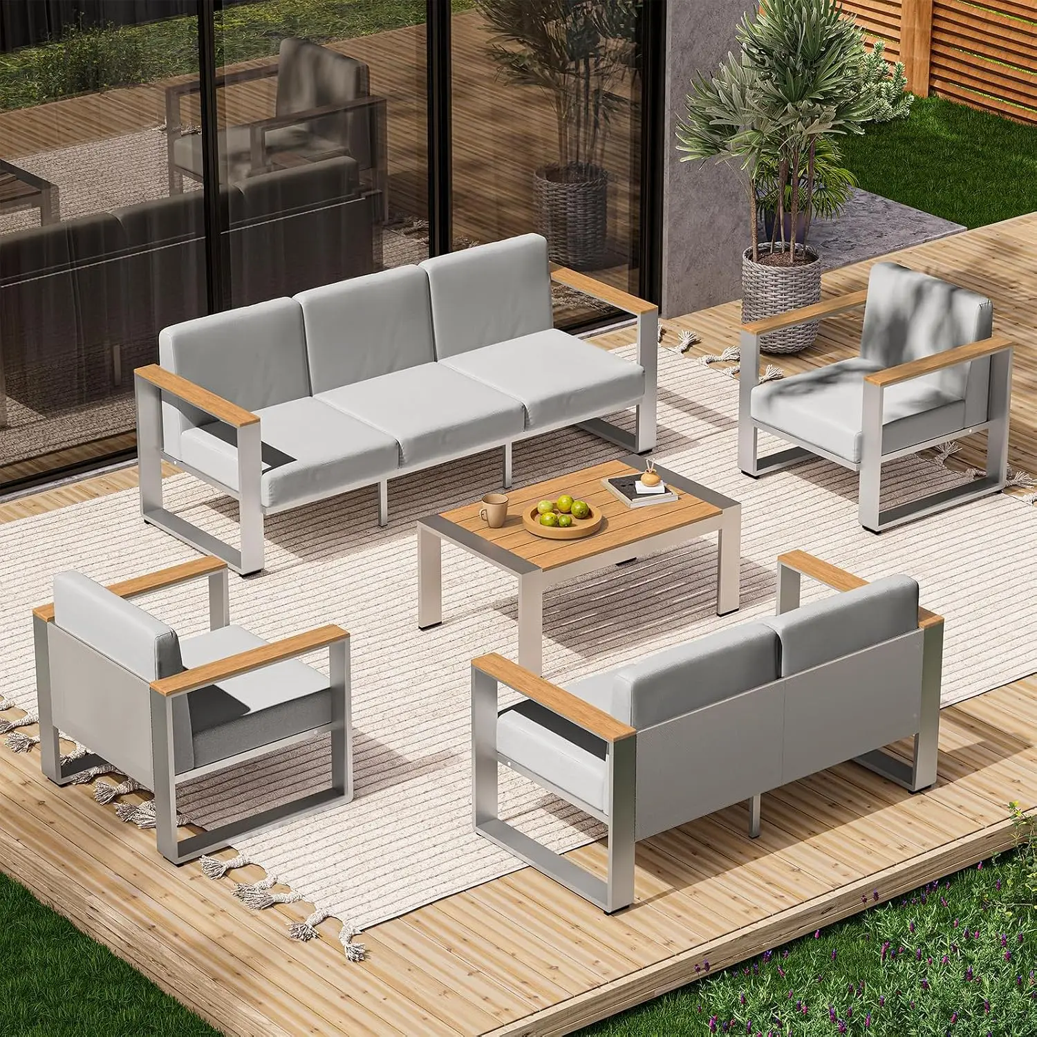 7 Seats Outdoor Patio Sectional Sofa Set with Ergonomic Cushions for Balcony Porch, Customized