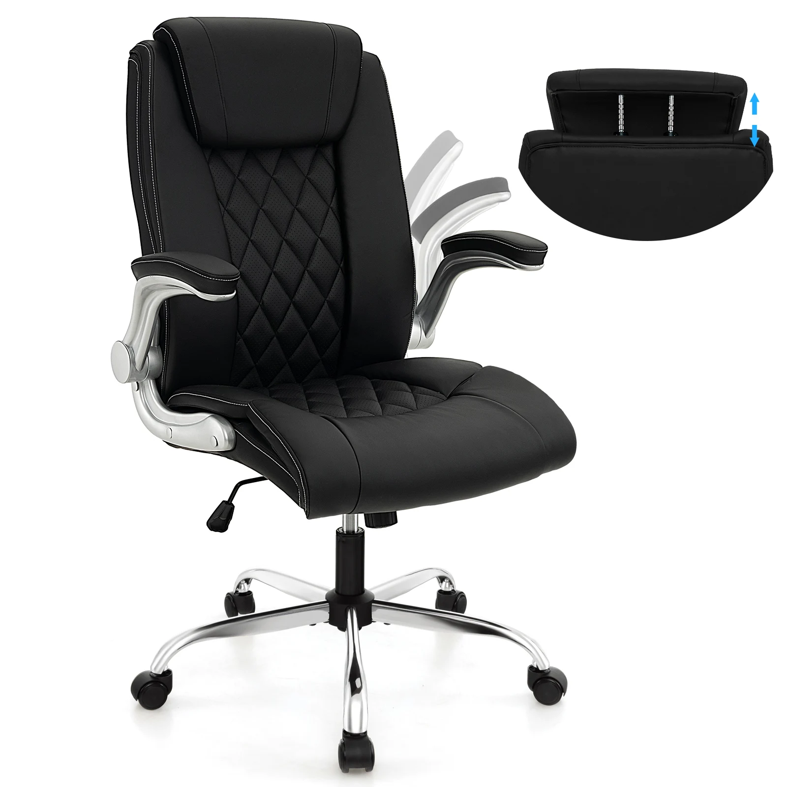 PU Leather Office Chair Height Adjustable Executive Chair w/Adjustable Headrest