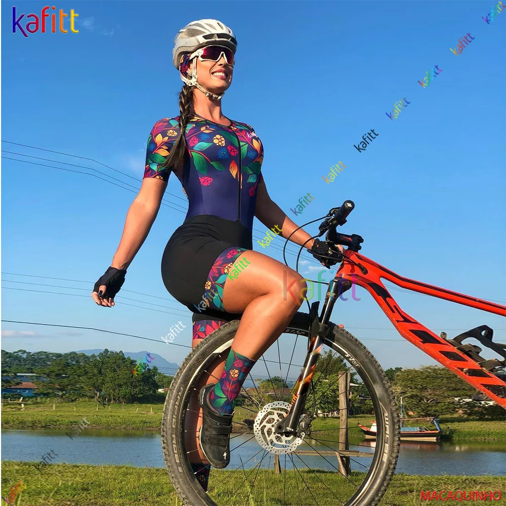 

Kafitt Women's Flower Short Sleeve Cycling Clothes Triathlon Skinsuit Sets Macaquinho Ciclismo Feminino Bike Jumpsuit Kits 20D