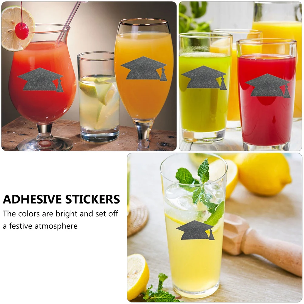 24pcs Graduation Cap Stickers Adhesive Decals For Water Bottles Cups Cakes Party Decor Supplies Paper Stickers