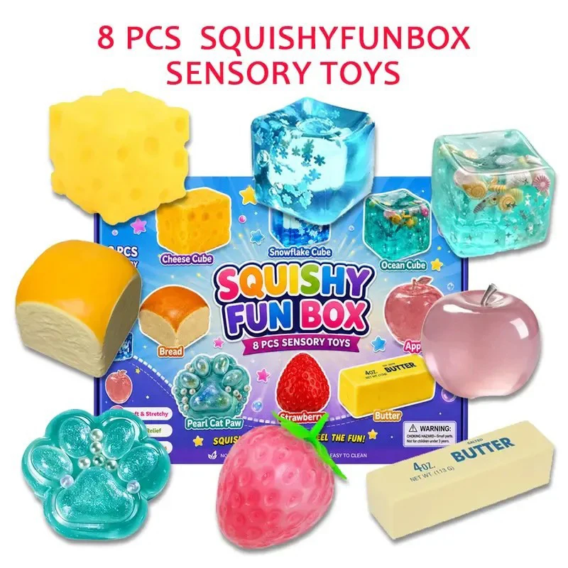8-teiliges Mystery Squishy Box Set, Zuckerzucker-Squishies, Langsam Aufsteigend, Weich, Dehnbar, Sensorisches Stressabbau-Spielzeug, Party-Geschenk für Erwachsene und Jugendliche
