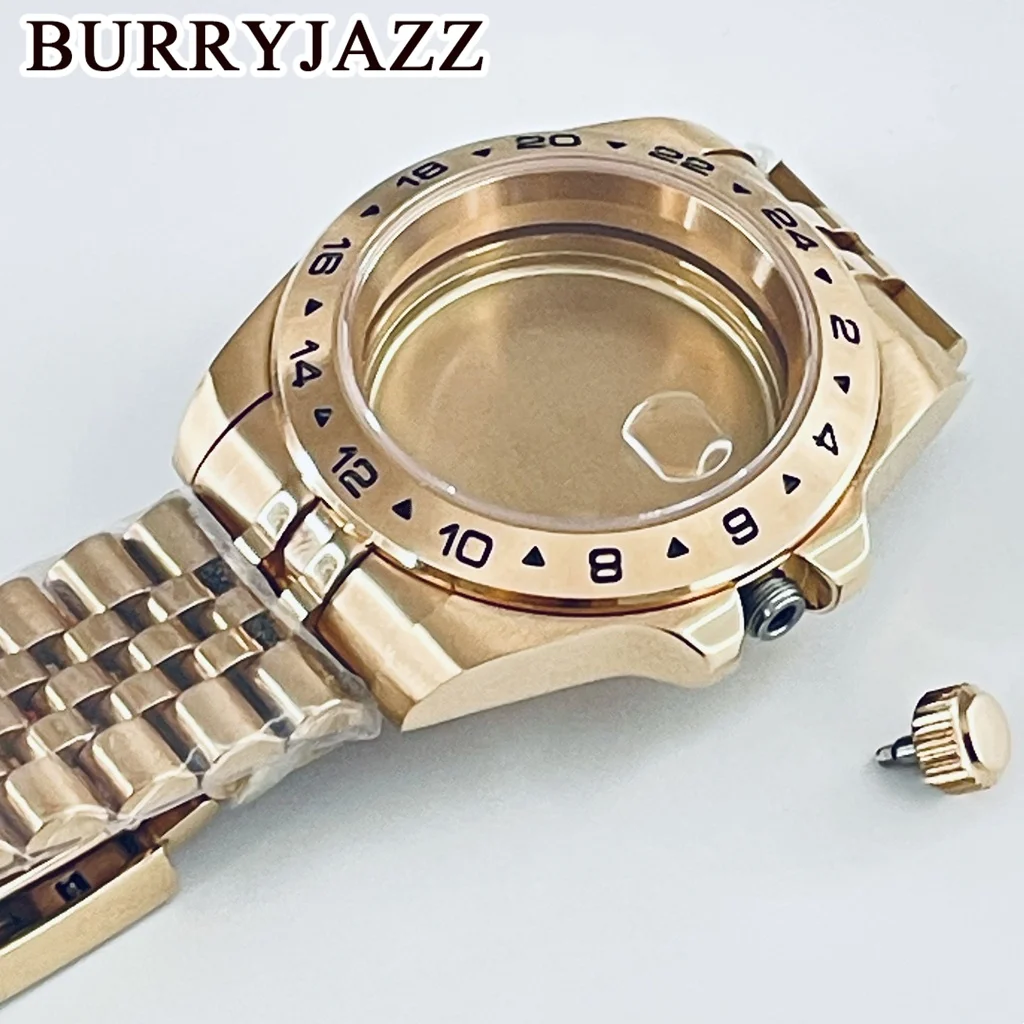 BURRYJAZZ 40mm 24 Hours GMT Steel Bezel Fit NH34 NH35 NH36 NH38 ETA2824 Movement Sapphire Crystal Explorer Watches Watch Case