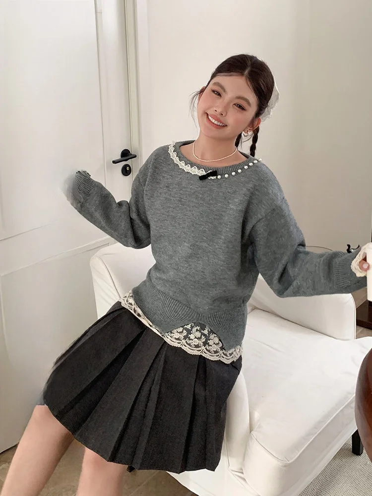 

plus Size Women's Loose Korean Sle Sweater Fake Two-Piece Design Autumn Winter Casual Comfortable Slimming T-irt