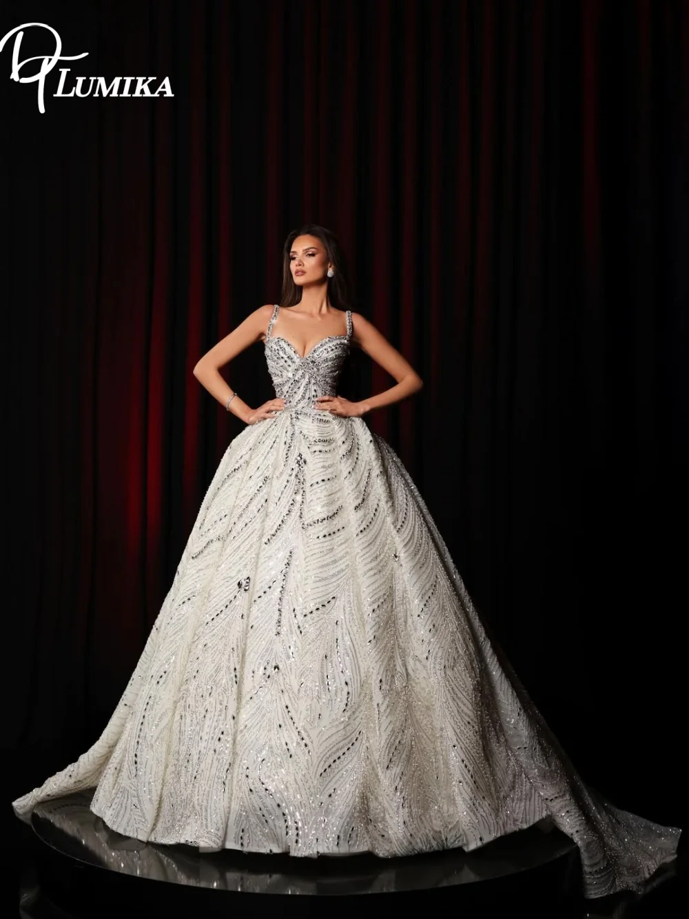 

Блестящее свадебное платье на тонких бретелях, романтичное, полностью расшитое бисером, для невесты, с индивидуальным пошивом, с шлейфом-катедрал, Vestido De Novia