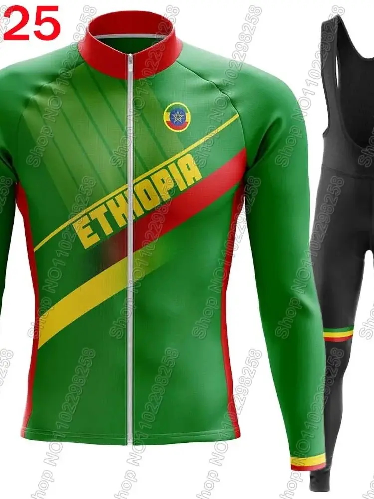 AliExpress NONE 2025 Ethiopia National Team Cycling Jersey Set Summer Winter Clothing Suit Mens Long Sleeve MTB Bike Road Pants Ropa Ciclismo