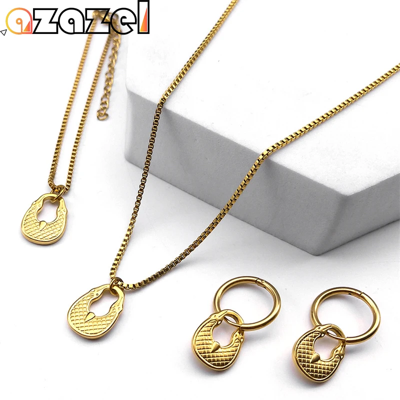 

Handbag Purse Shape Pendant Jewelry Set for Women Men Stainless Steel Gold Color Necklace Bracelet Hoop Earring Girlfriend Gift