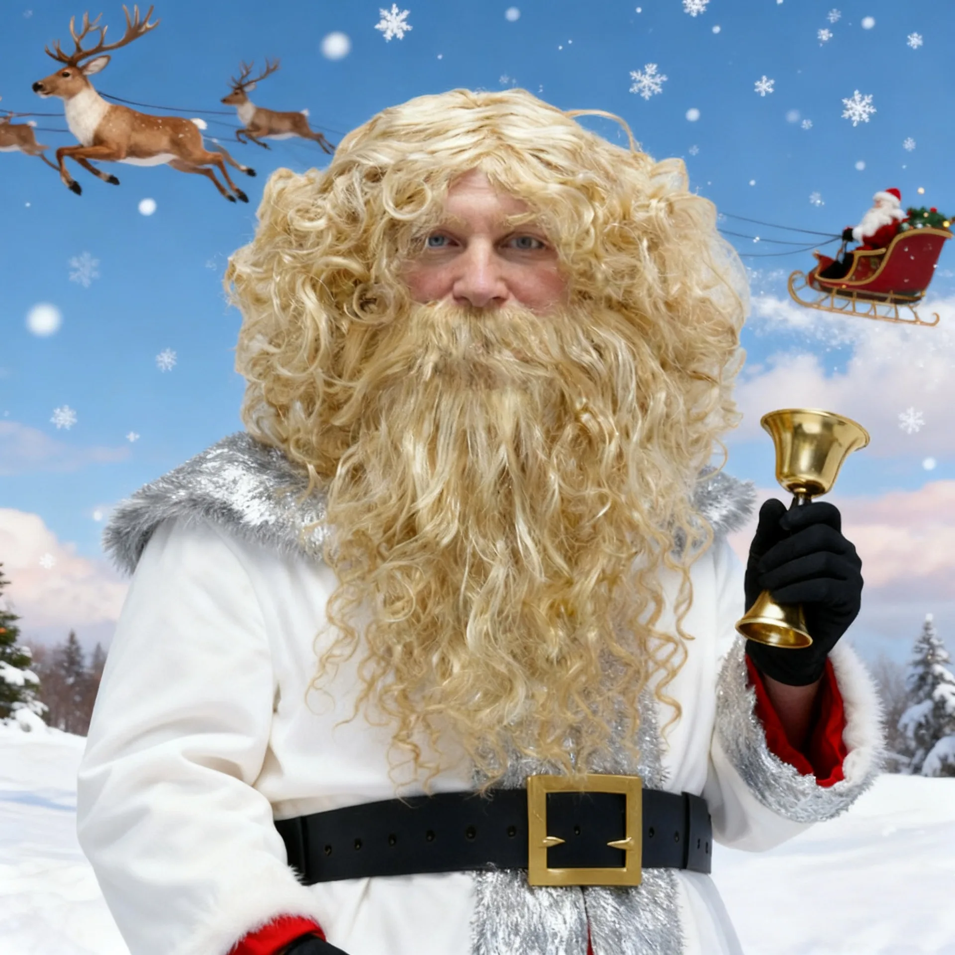 Peluca Sintética de Santa Claus para Cosplay, Larga y Rizada, con Barba y Bigote Rubios, Accesorio para Disfraces, Inspirada en Anime