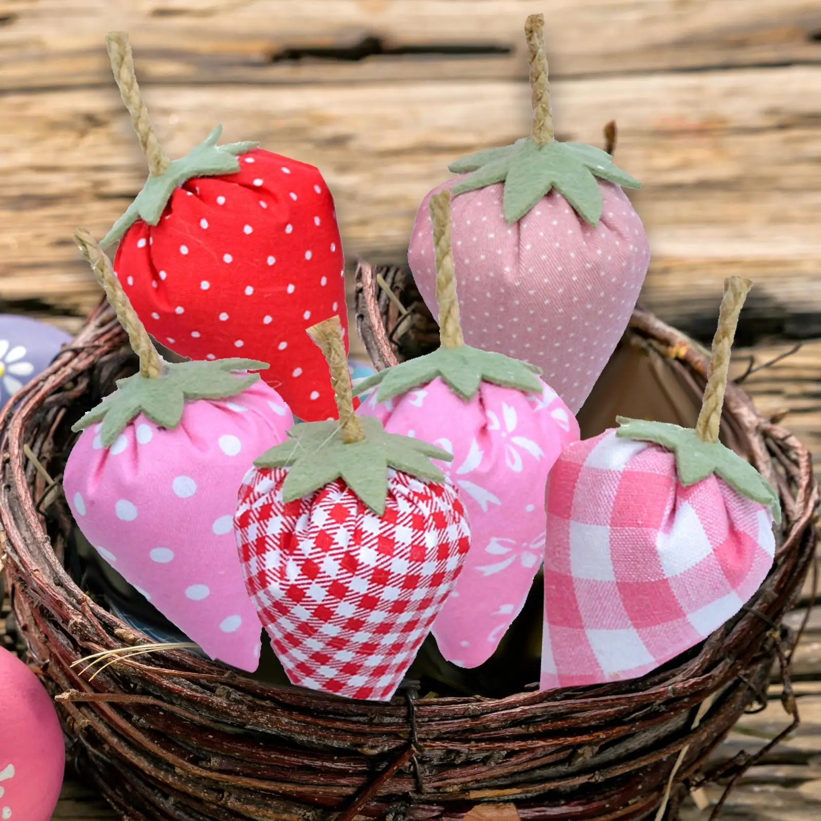 6Pcs Cloth Fruit Ornaments Lifelike Vivid Strawberries Figurines Tray Decor