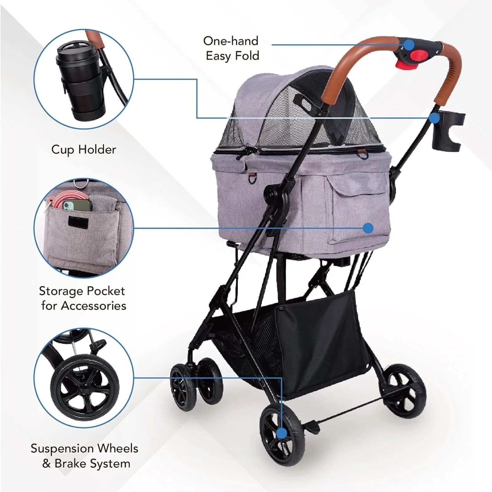 US  Travois Dog Stroller for Small Dogs and Cats 3Pet Stroller, Pet Carrier, and Carseat Includes Storage