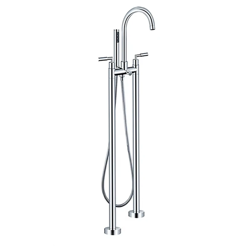 

Brushed Floor Mounted Free Standing Rainfall Tub Filler Freestanding Bathtub Faucet Set