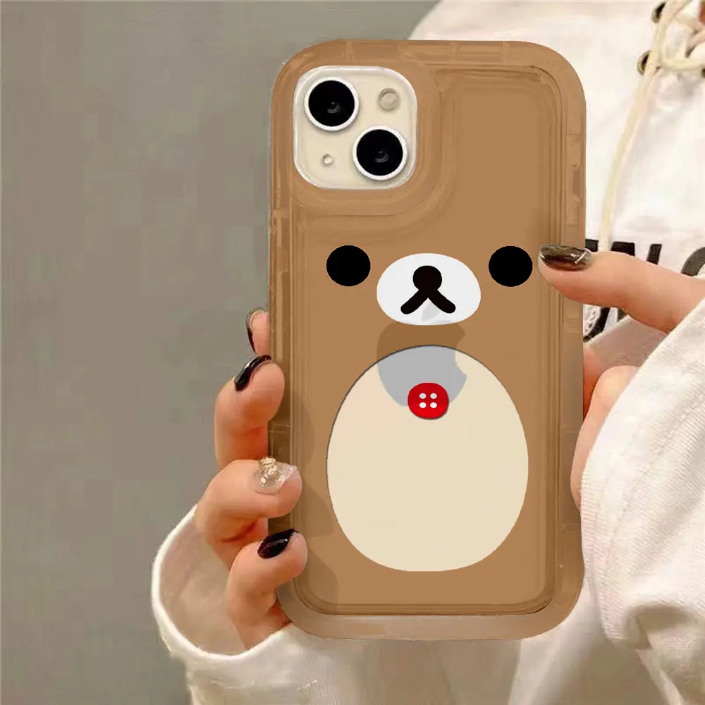 Fashion Cute Cartoon Rilakkuma Bear Clear Case for IPhone 16 15 14 13 12 11 Pro Max Plus XR Max SE2020 Airbag Shockproof Cover