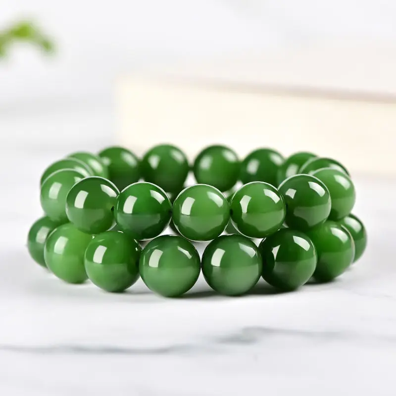 Xinjiang natural Hetian jade cat-eye spinach green bracelet unisex from an old mine with an icy texture