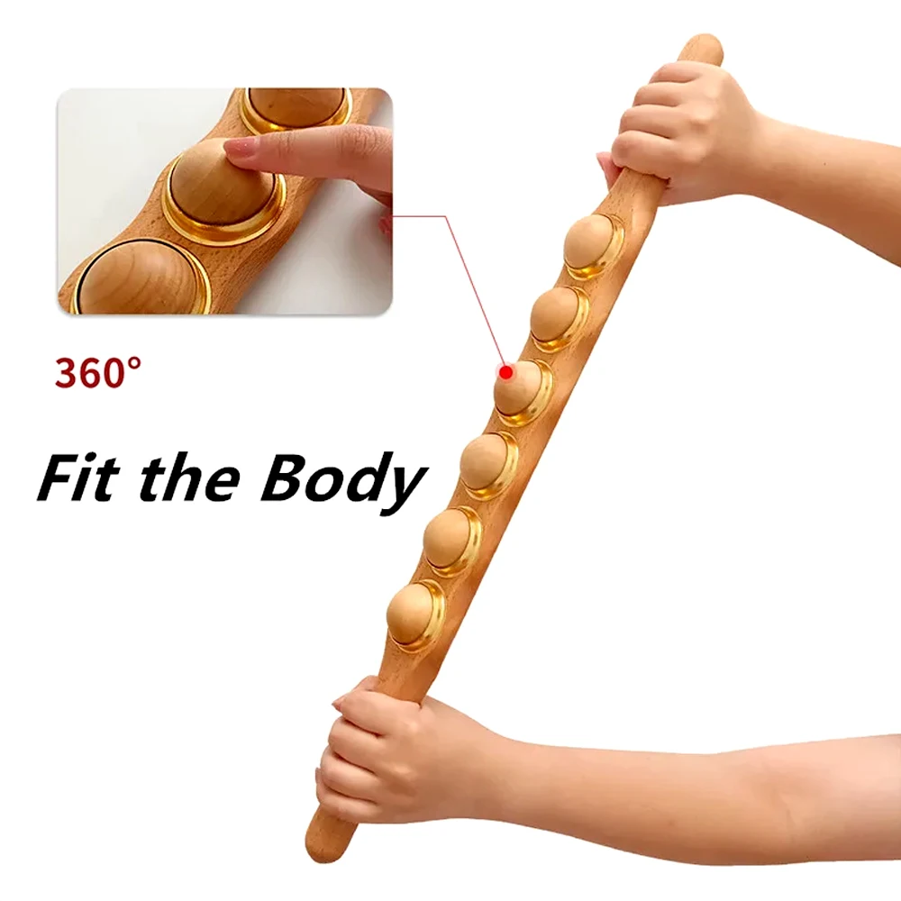 Guasha Wood Stick Tools Wooden Therapy Scraping Lymphatic Drainage Massager, 6 Roller Point Treatment Gua Sha Tools for Back Leg