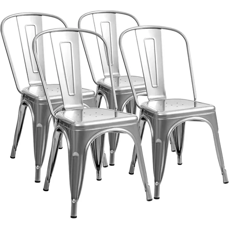Metal Dining Chair Indoor Outdoor Use Stackable Classic Trattoria Chair Chic Dining Bistro Cafe Side Metal Chairs Set of 4