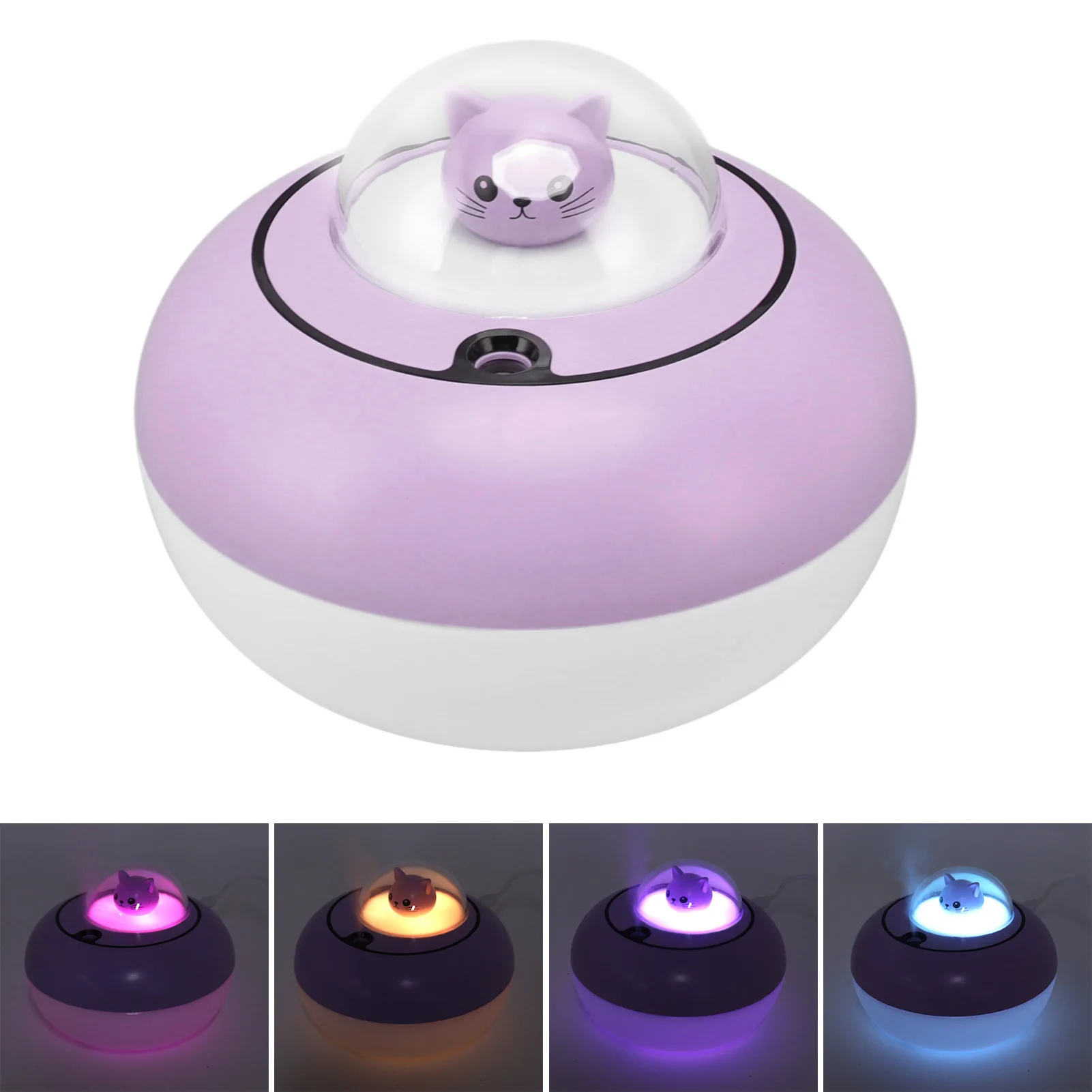 

Мини-увлажнитель с милой кошкой, скульптура, портативный тихий настольный увлажнитель воздуха для домашнего офиса, USB-разъем фиолетового цвета