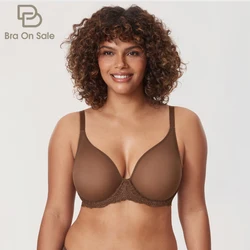 Reggiseno a rete velata da donna taglie forti Reggiseni a rete sfoderati con ferretto trasparente in pizzo trasparente a copertura totale