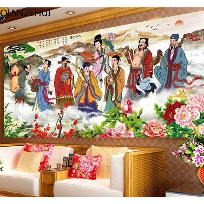 DIY full Diamond Embroidery,Round Diamond Eight Immortals Crossing the Sea Living room decoration rhinestone Diamond painting