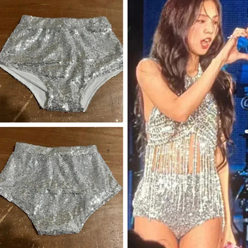 

Silver Black Sequins Jazz Dance Shorts Sexy Dancer Costume Women Group Stage Kpop Outfit Stage Performance Wear