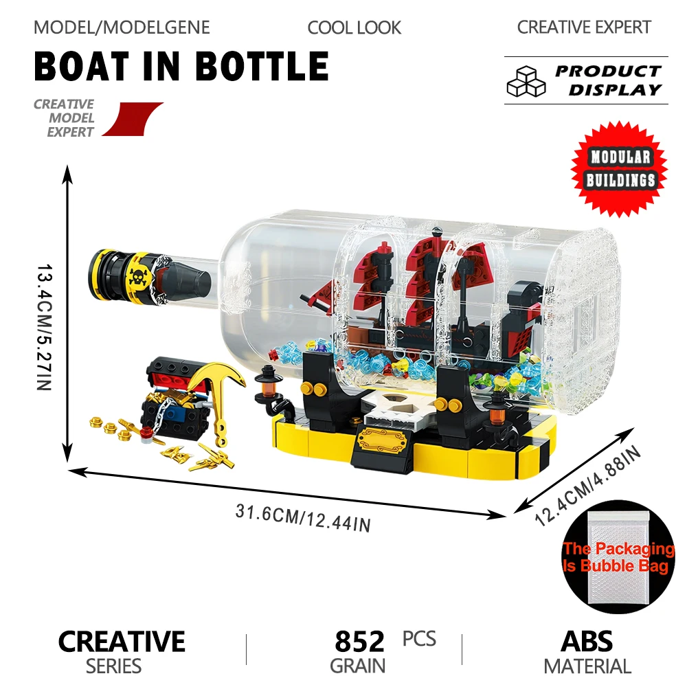 Vintage Buccaneer Pirate Ship Model Assembled Bottle Ship Craft Retro Sea Rover Vessel Building Blocks Toy For Home Desk Decor