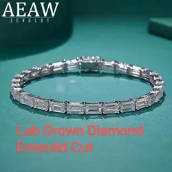 0.1CT Each-0.5CT Each Stone Emerald Cut Lab Created Diamond DEF Color (CVD hpht) Tennis Line Bracelet 14K Solid White Gold 18cm