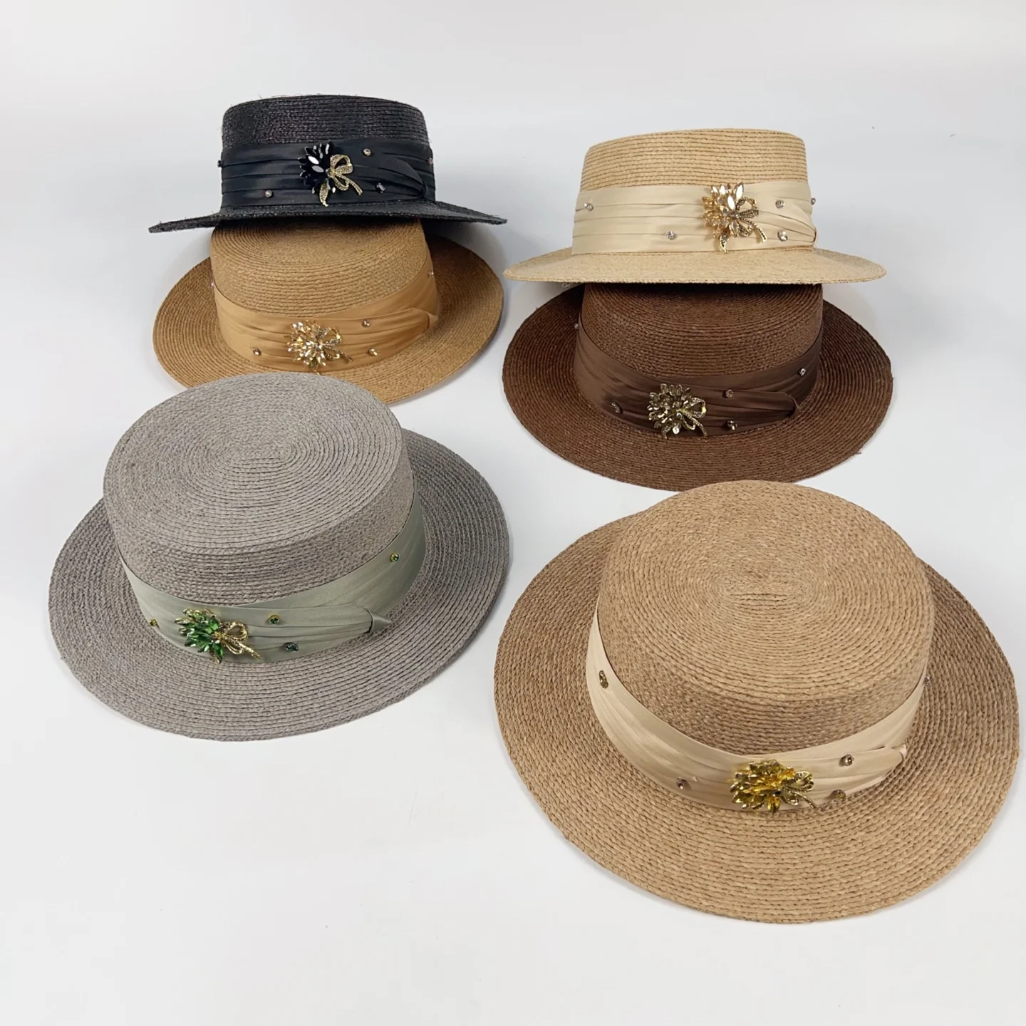 rustic-style-straw-hat-women-summer-travel-sunshade-beach-holiday-waterproof-flat-top-woven-cap-casual-diamond-adjustable-band
