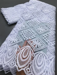 White African Guipure Cord Lace Sequins Fabrics High Quality Water Soluble Lace Embroidery Party Dresses For Women,5yards 4043