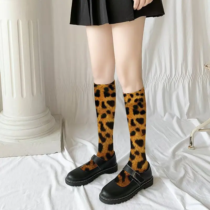 Leopard print calf socks printed silk stockings mid-tube socks Fashion personality with leopard print snake print socks camoufla