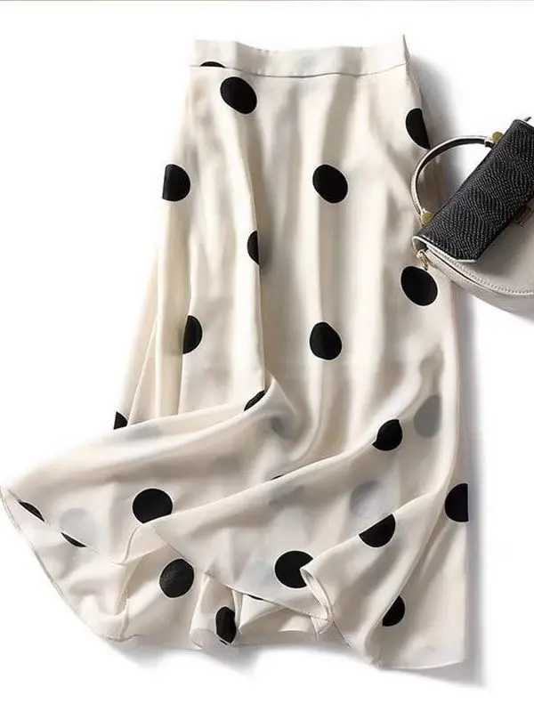 Elegant Women's Midi A-Line Polka Dot Skirt Versatile High Waist Spring Fashion High-End Feeling Business Casual Skirt