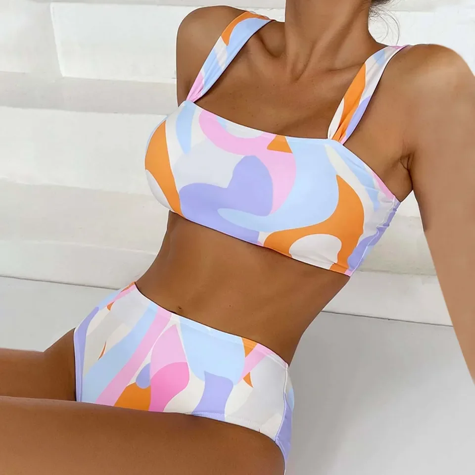 

Swimsuit For Women Female Hanging Neck Suspender Two Piece Fashion Print Swimsuit Tankini Swimwear Set Swim Tops For Women