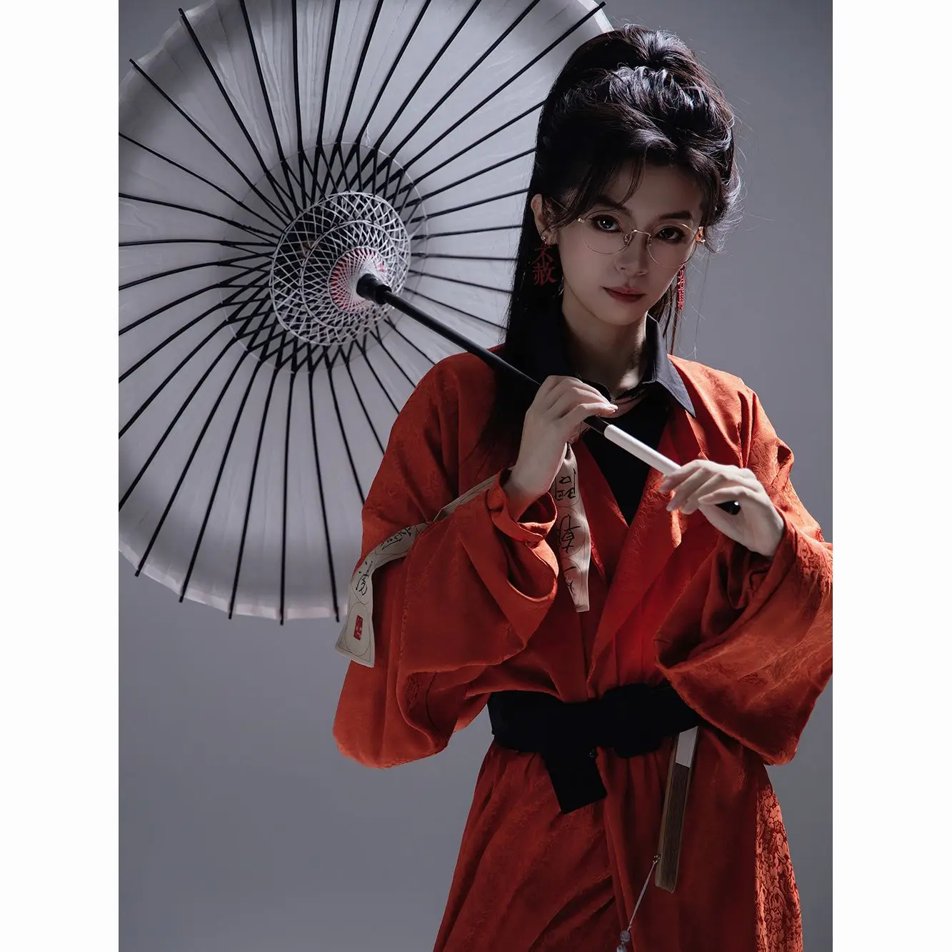 Orange Hanfu male spring summer Tang round collar long sleeve warrior daily performance costum class Chines traditional dress