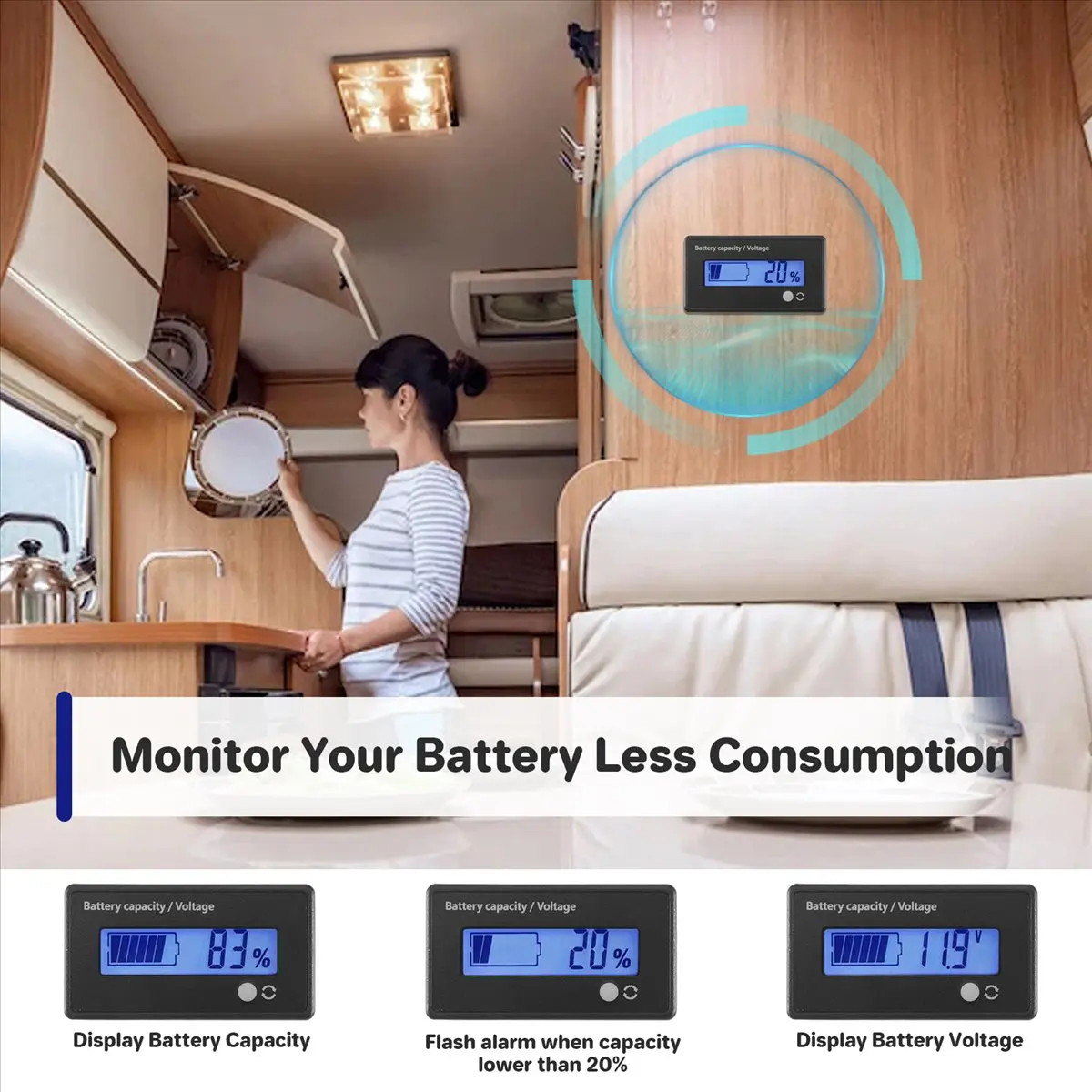 #00E Battery Meter Battery Capacity Voltage Monitor, DC Gauge Indicator,12 volt battery,(ABS)