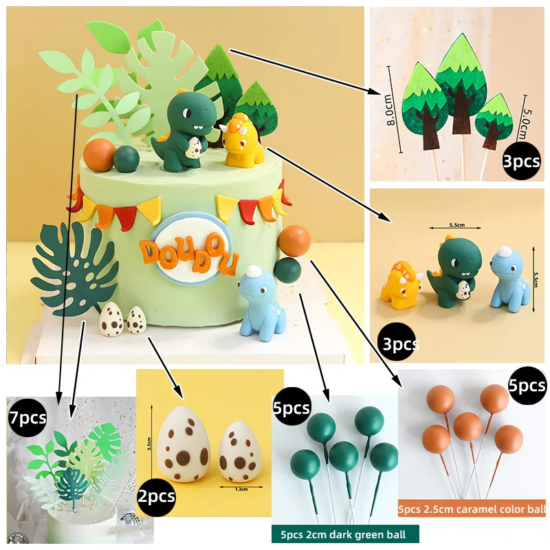 Jurassic Theme Cake Topper Cartoon Dinosaur Tyrannosaurus Rex Ornament Kids 1st Birthday Party Cake Decoration Baby Shower Boys