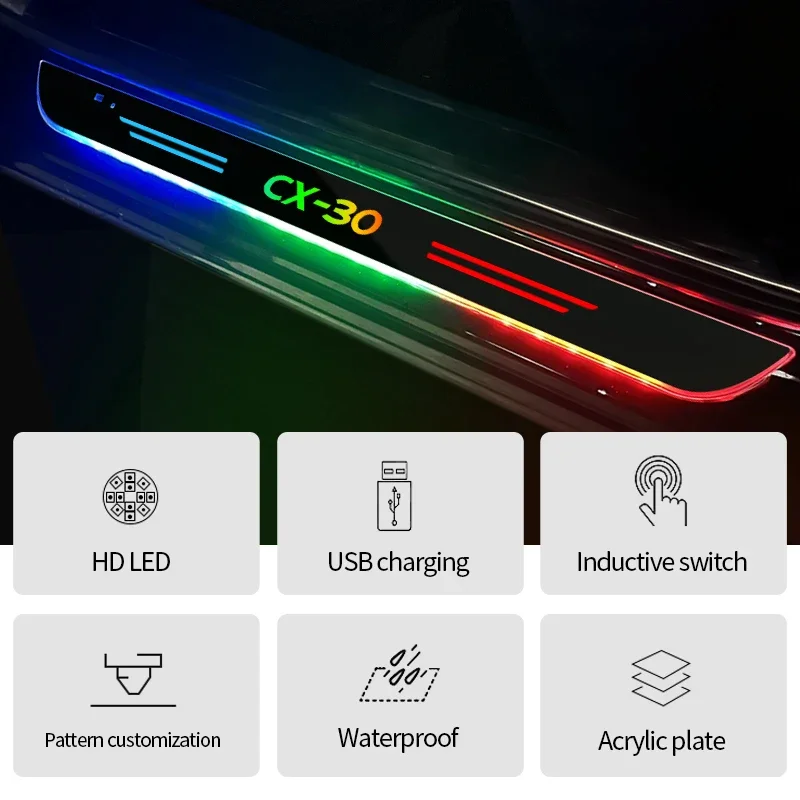 Acrylic USB Power Moving LED Welcome Pedal Car Scuff Plate Pedal Door Sill Pathway Light For Mazda CX30 CX-30  Auto Accessories view 3