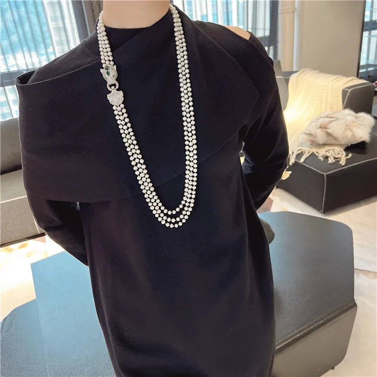 28''-32'' 3 Strands White Pearl CZ Connector Necklace